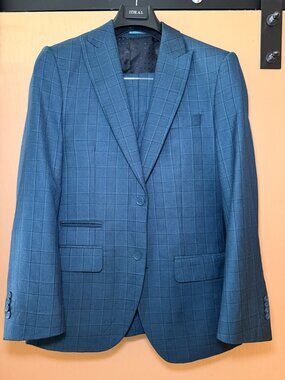Ideal 3 Piece Suit 38R Green Glen Plaid Peak Lapel Vested Slim Fit W32